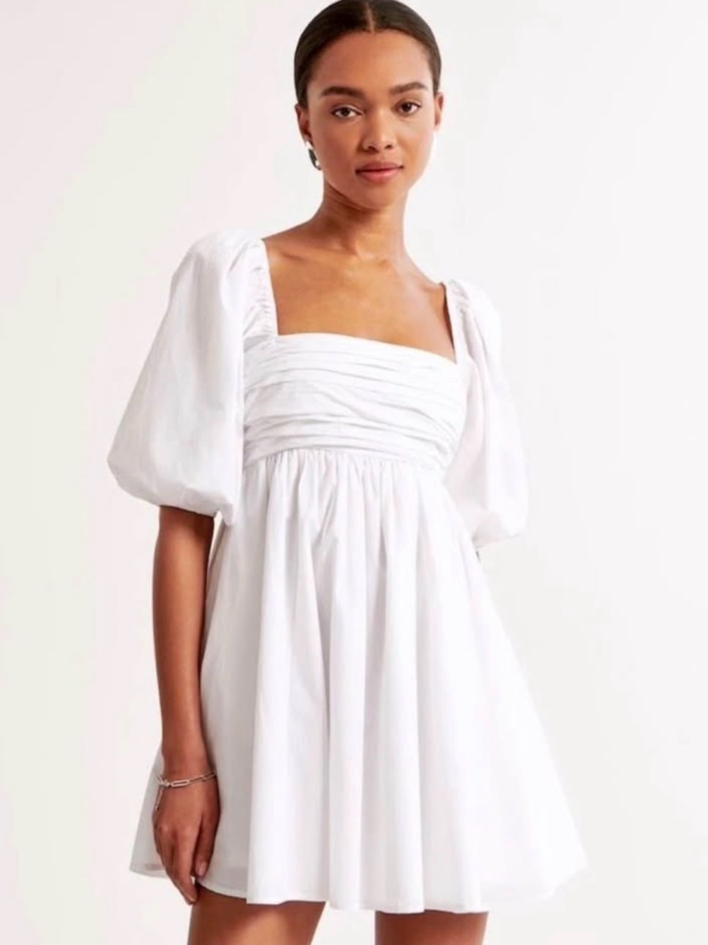 Abercrombie & Fitch White Puff-Sleeve Square-Neck Mini Dress - Picture 3 of 5